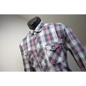 Buffalo David Bitton Casual Button Up Plaid Shirt Slim Long Sleeve Mens Sz Large